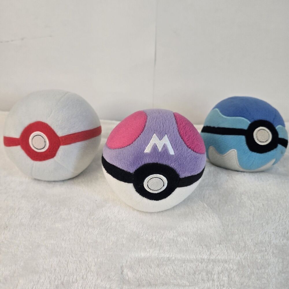 Pokemon Plush Lot of 3 Tomy - Master Ball, Great Ball, and Premier Ball 5 inch